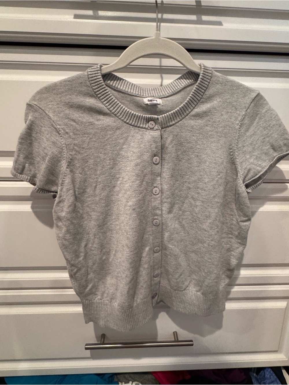 Garage Short-Sleeve Button Cardigan - Light Gray